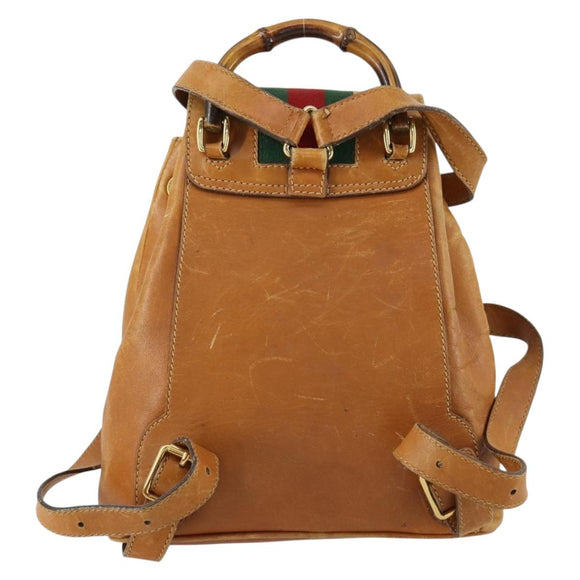 GUCCI Bamboo Web Sherry Line Backpack Leather Brown Red Auth 151581