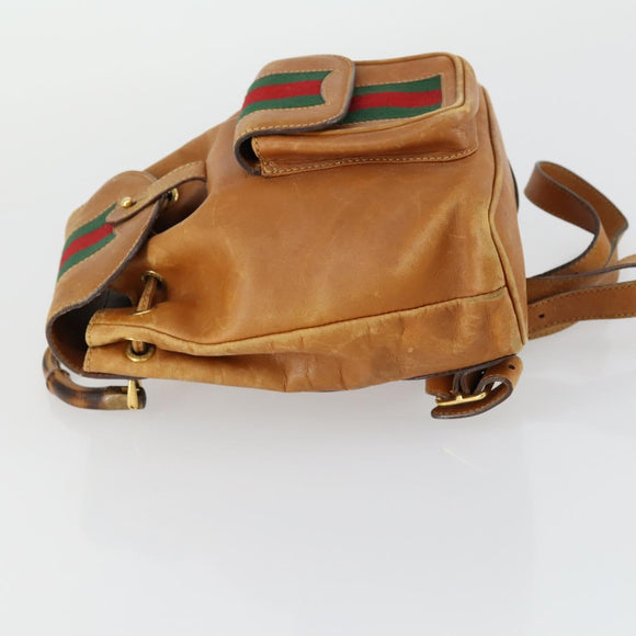 GUCCI Bamboo Web Sherry Line Backpack Leather Brown Red Auth 151581