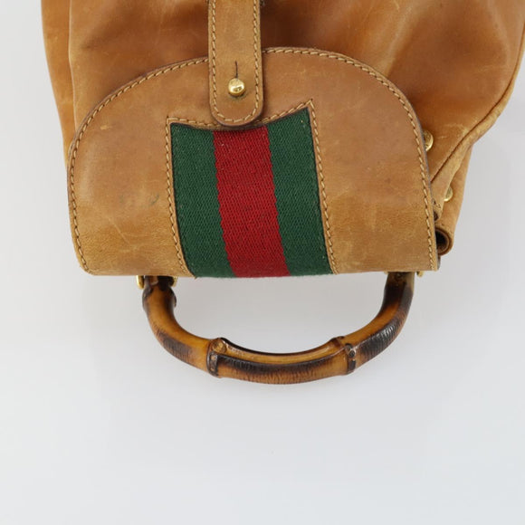 GUCCI Bamboo Web Sherry Line Backpack Leather Brown Red Auth 151581
