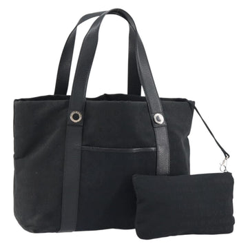 BVLGARI Logo Mania Tote Bag Canvas Black Silver Auth 151582