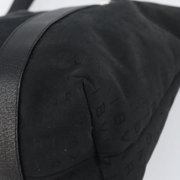 BVLGARI Logo Mania Tote Bag Canvas Black Silver Auth 151582