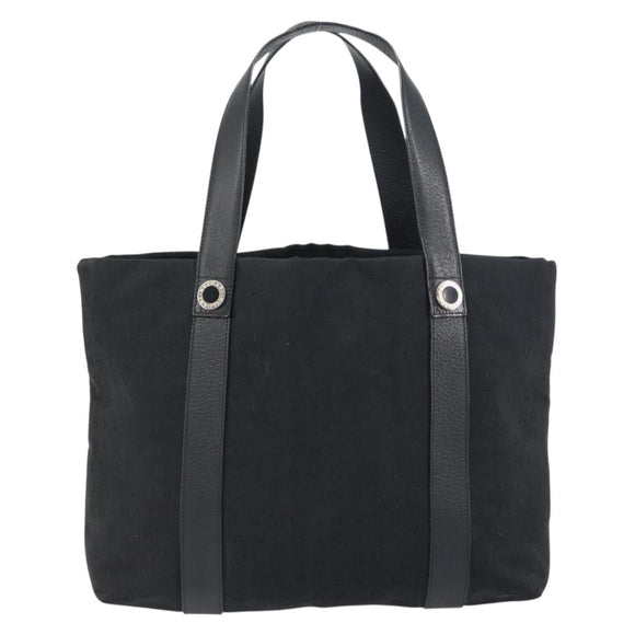 BVLGARI Logo Mania Tote Bag Canvas Black Silver Auth 151582
