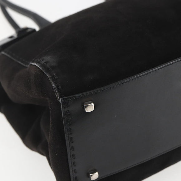 Salvatore Ferragamo Tote Bag Suede Black Silver Auth 151590