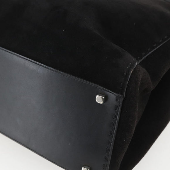 Salvatore Ferragamo Tote Bag Suede Black Silver Auth 151590