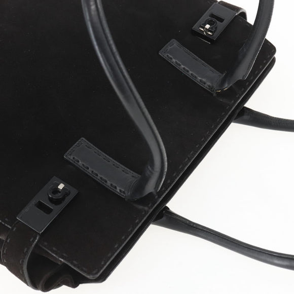 Salvatore Ferragamo Tote Bag Suede Black Silver Auth 151590