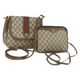 GUCCI GG Supreme Web Sherry Line Shoulder Bag PVC 2 Set Beige Auth 151594