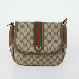 GUCCI GG Supreme Web Sherry Line Shoulder Bag PVC 2 Set Beige Auth 151594 - 0