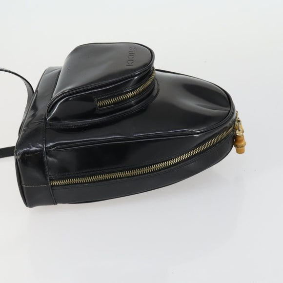GUCCI Bamboo Shoulder Bag Patent leather Black Gold 003 3444 0127 Auth 151595