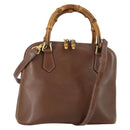 GUCCI Bamboo Hand Bag Leather 2way Brown Gold 000 2865 0290 Auth 151596-1