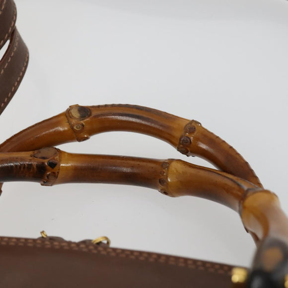 GUCCI Bamboo Hand Bag Leather 2way Brown Gold 000 2865 0290 Auth 151596