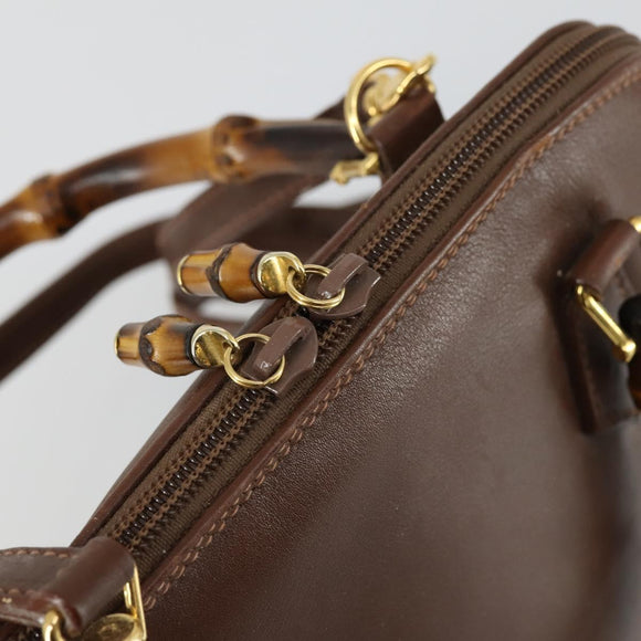 GUCCI Bamboo Hand Bag Leather 2way Brown Gold 000 2865 0290 Auth 151596