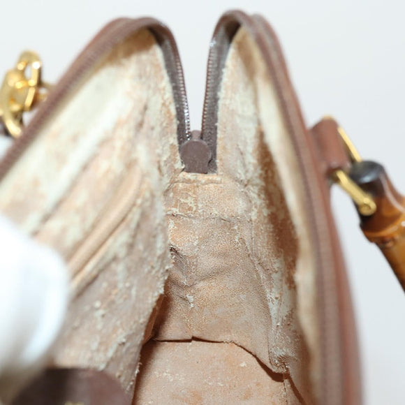 GUCCI Bamboo Hand Bag Leather 2way Brown Gold 000 2865 0290 Auth 151596