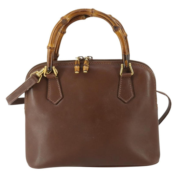 GUCCI Bamboo Hand Bag Leather 2way Brown Gold 000 2865 0290 Auth 151596