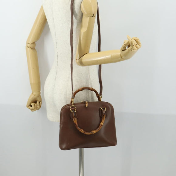 GUCCI Bamboo Hand Bag Leather 2way Brown Gold 000 2865 0290 Auth 151596