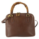 GUCCI Bamboo Hand Bag Leather 2way Brown Gold 000 2865 0290 Auth 151596-13