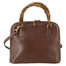 GUCCI Bamboo Hand Bag Leather 2way Brown Gold 000 2865 0290 Auth 151596-2