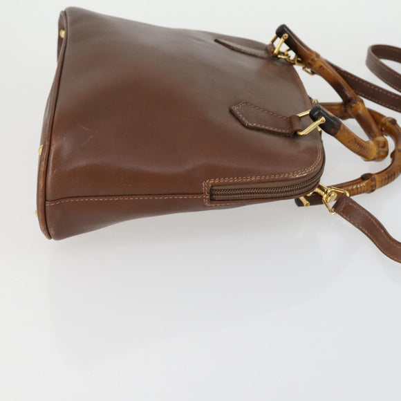GUCCI Bamboo Hand Bag Leather 2way Brown Gold 000 2865 0290 Auth 151596