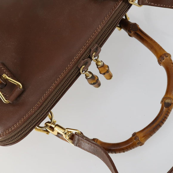 GUCCI Bamboo Hand Bag Leather 2way Brown Gold 000 2865 0290 Auth 151596