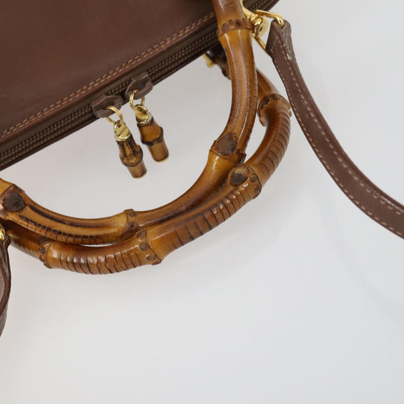 GUCCI Bamboo Hand Bag Leather 2way Brown Gold 000 2865 0290 Auth 151596