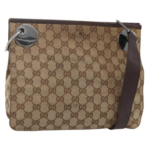 GUCCI GG Canvas Shoulder Bag Beige Silver 120841 Auth 151597