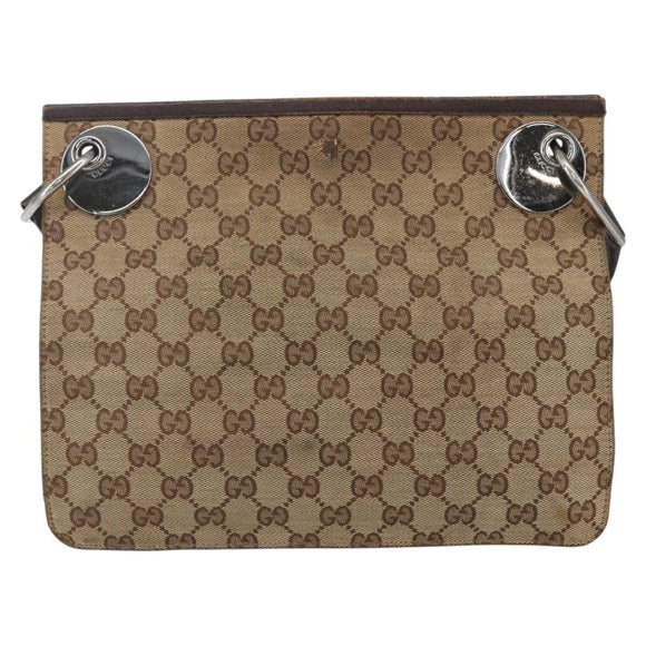 GUCCI GG Canvas Shoulder Bag Beige Silver 120841 Auth 151597