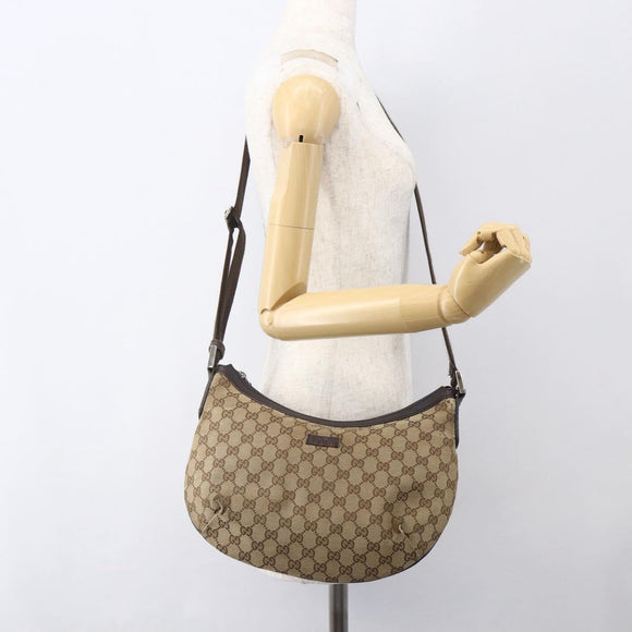 GUCCI GG Canvas Shoulder Bag Beige Silver 181092 Auth 151600