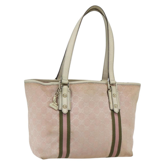 GUCCI GG Canvas Sherry Line Tote Bag Pink Gold khaki 137396 Auth 151602