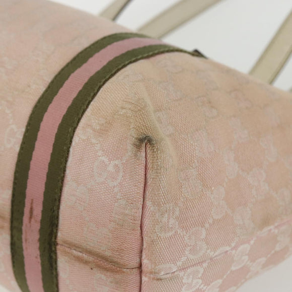 GUCCI GG Canvas Sherry Line Tote Bag Pink Gold khaki 137396 Auth 151602