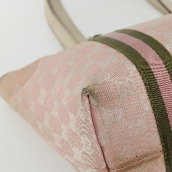 GUCCI GG Canvas Sherry Line Tote Bag Pink Gold khaki 137396 Auth 151602