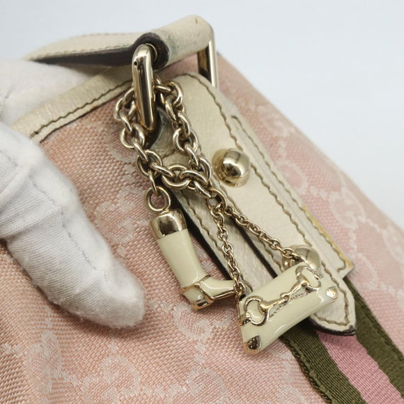 GUCCI GG Canvas Sherry Line Tote Bag Pink Gold khaki 137396 Auth 151602