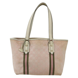 GUCCI GG Canvas Sherry Line Tote Bag Pink Gold khaki 137396 Auth 151602 - 0