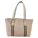 GUCCI GG Canvas Sherry Line Tote Bag Pink Gold khaki 137396 Auth 151602-13