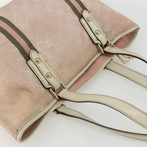 GUCCI GG Canvas Sherry Line Tote Bag Pink Gold khaki 137396 Auth 151602
