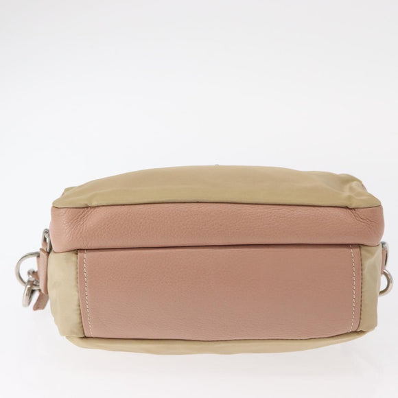 PRADA Shoulder Bag Nylon Beige Silver Auth 151605
