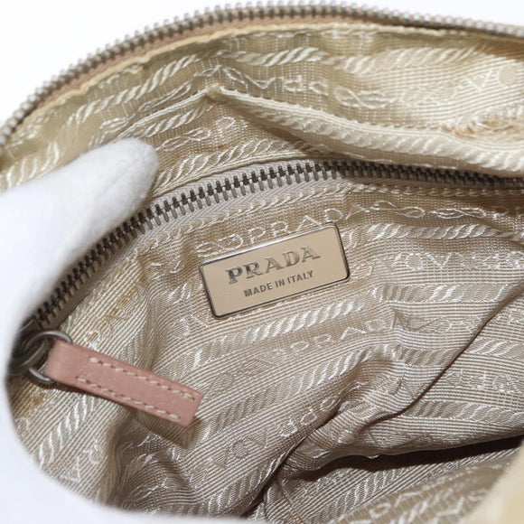 PRADA Shoulder Bag Nylon Beige Silver Auth 151605
