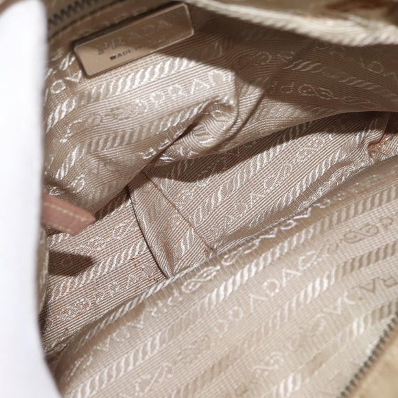 PRADA Shoulder Bag Nylon Beige Silver Auth 151605