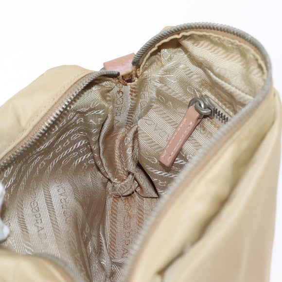 PRADA Shoulder Bag Nylon Beige Silver Auth 151605