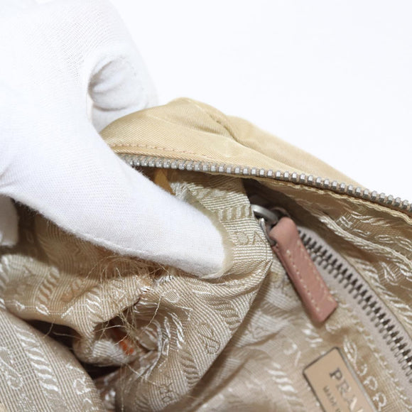 PRADA Shoulder Bag Nylon Beige Silver Auth 151605