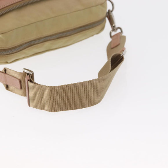 PRADA Shoulder Bag Nylon Beige Silver Auth 151605