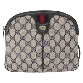 GUCCI GG Supreme Sherry Line Shoulder Bag PVC Navy Gold 904 02 047 Auth 151607 - 0