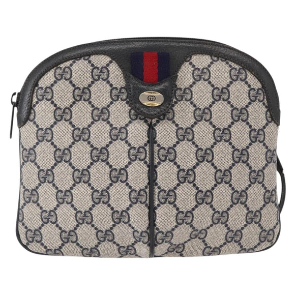 GUCCI GG Supreme Sherry Line Shoulder Bag PVC Navy Gold 904 02 047 Auth 151607