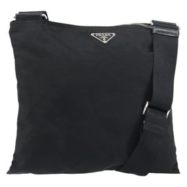 PRADA Shoulder Bag Nylon Black Silver Auth 151608