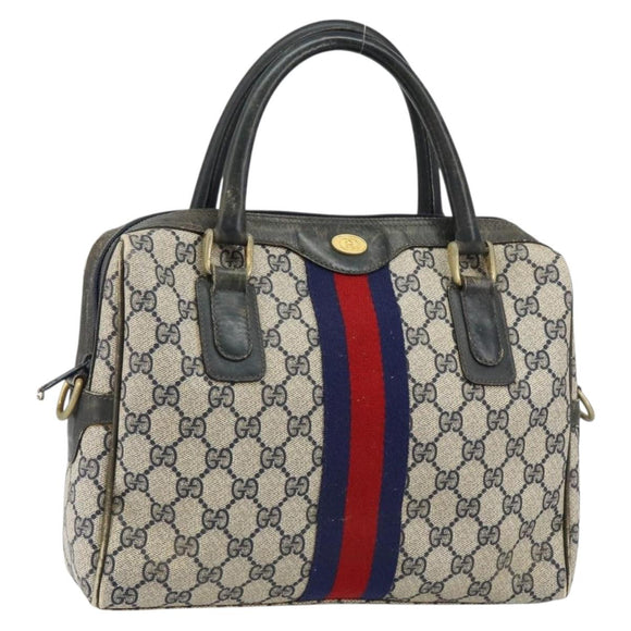 GUCCI GG Supreme Sherry Line Hand Bag PVC Navy Gold Auth 151610