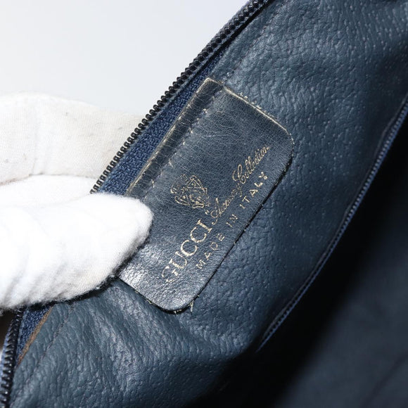 GUCCI GG Supreme Sherry Line Hand Bag PVC Navy Gold Auth 151610