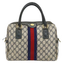 GUCCI GG Supreme Sherry Line Hand Bag PVC Navy Gold Auth 151610-13