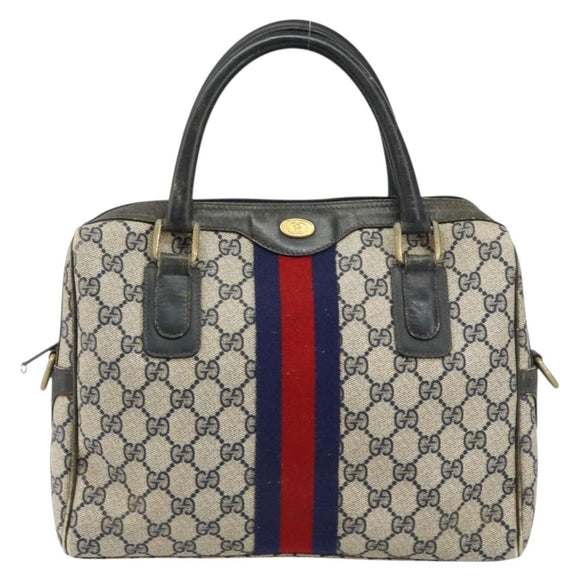 GUCCI GG Supreme Sherry Line Hand Bag PVC Navy Gold Auth 151610