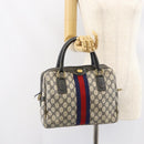 GUCCI GG Supreme Sherry Line Hand Bag PVC Navy Gold Auth 151610-23