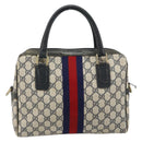 GUCCI GG Supreme Sherry Line Hand Bag PVC Navy Gold Auth 151610-2