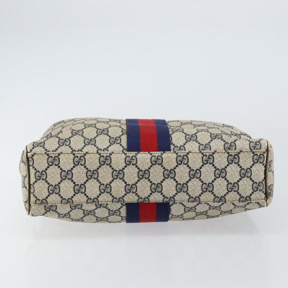 GUCCI GG Supreme Sherry Line Hand Bag PVC Navy Gold Auth 151610