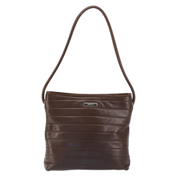 GUCCI Shoulder Bag Leather Brown Silver Auth 151611